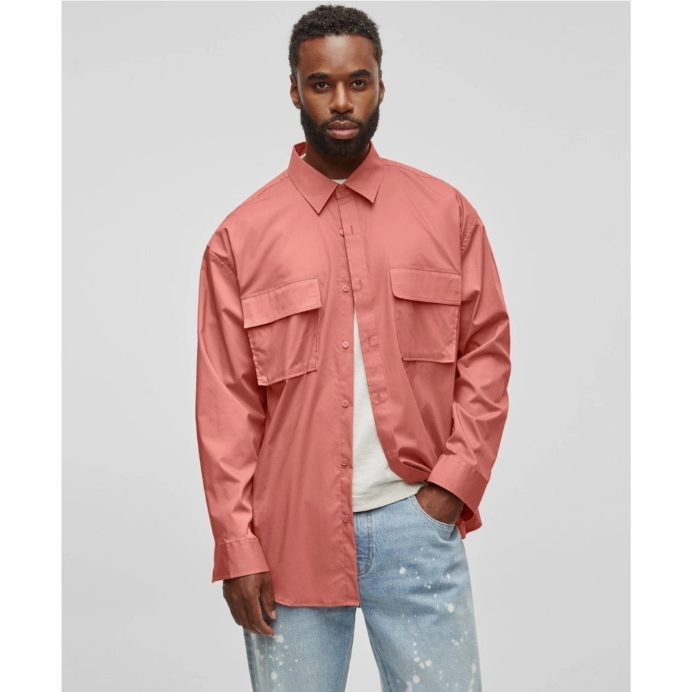Mode of One Men's Long-Sleeve Button-Front Utility Shirt Sunbaked Clay‎ Size XXL